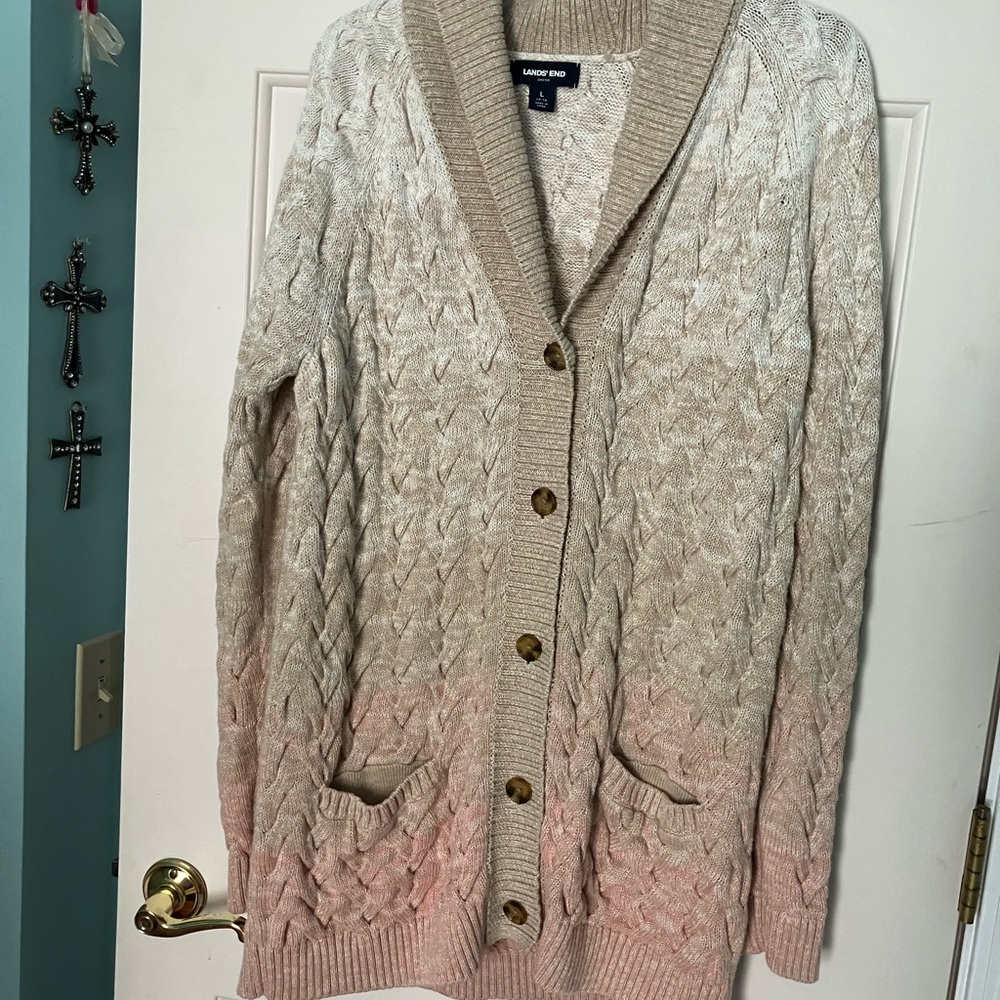 NWOT - Beautiful Brand New Lands End Cardigan sweater. Never worn, size L.